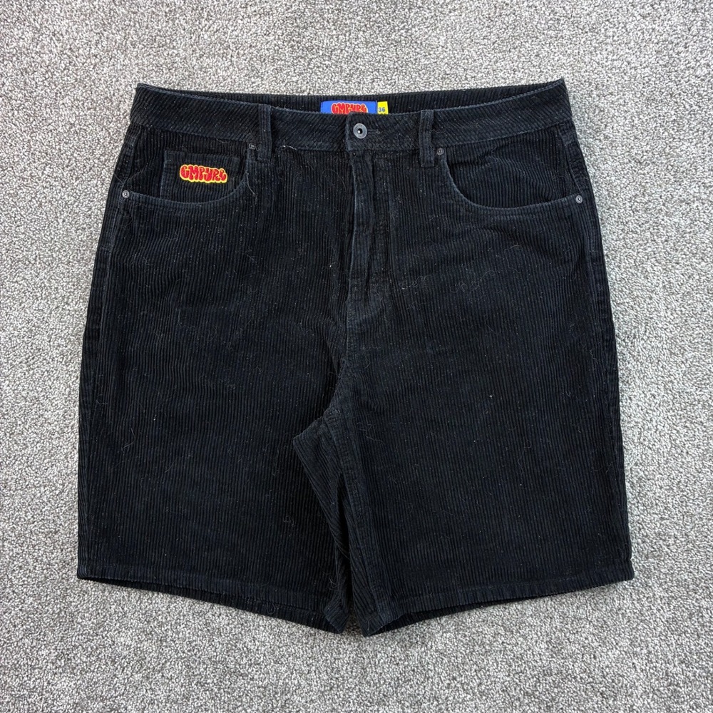 Empyre Corduroy Shorts Mens 36 Black Cotton Baggy Skate Streetwear Y2K